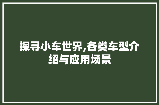 探寻小车世界,各类车型介绍与应用场景