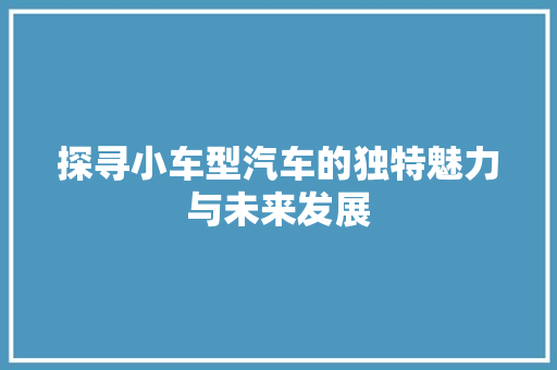 探寻小车型汽车的独特魅力与未来发展