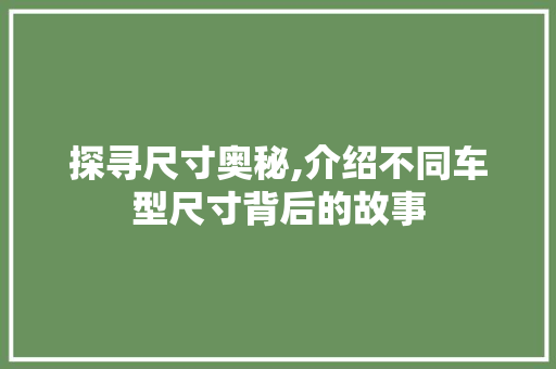 探寻尺寸奥秘,介绍不同车型尺寸背后的故事