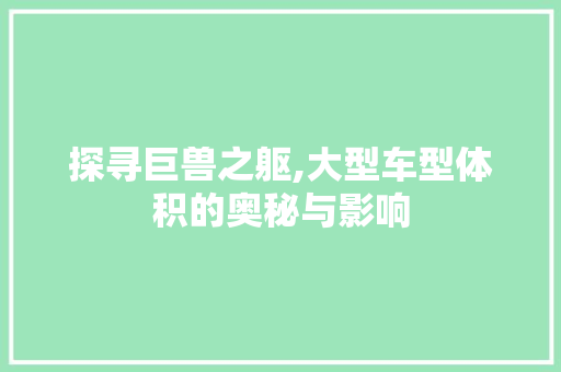 探寻巨兽之躯,大型车型体积的奥秘与影响