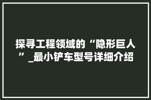 探寻工程领域的“隐形巨人”_最小铲车型号详细介绍