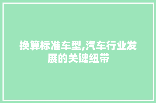 换算标准车型,汽车行业发展的关键纽带