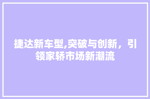 捷达新车型,突破与创新，引领家轿市场新潮流