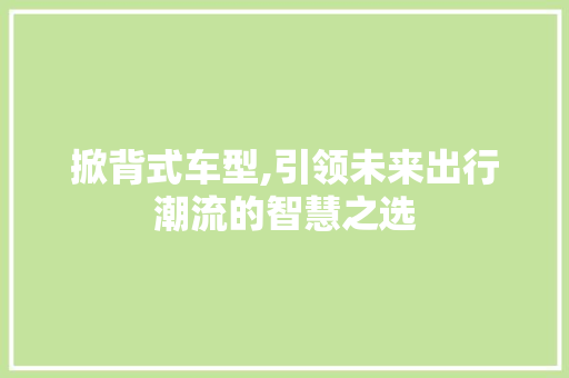 掀背式车型,引领未来出行潮流的智慧之选