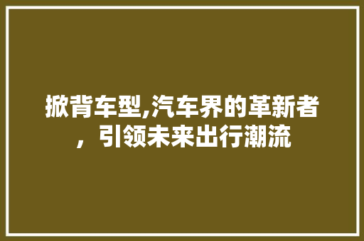掀背车型,汽车界的革新者，引领未来出行潮流