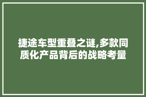 捷途车型重叠之谜,多款同质化产品背后的战略考量