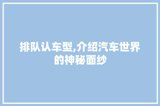 排队认车型,介绍汽车世界的神秘面纱