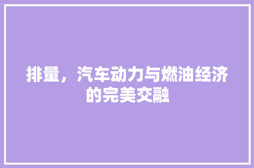 排量，汽车动力与燃油经济的完美交融