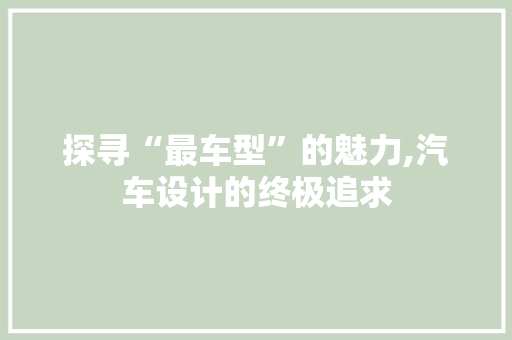 探寻“最车型”的魅力,汽车设计的终极追求