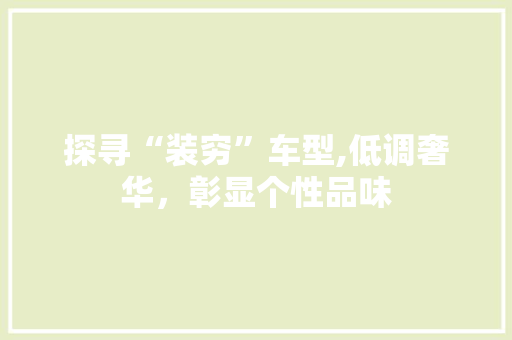 探寻“装穷”车型,低调奢华，彰显个性品味