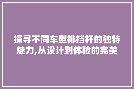 探寻不同车型排挡杆的独特魅力,从设计到体验的完美融合