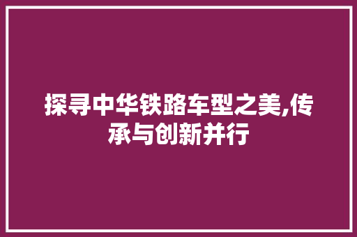 探寻中华铁路车型之美,传承与创新并行