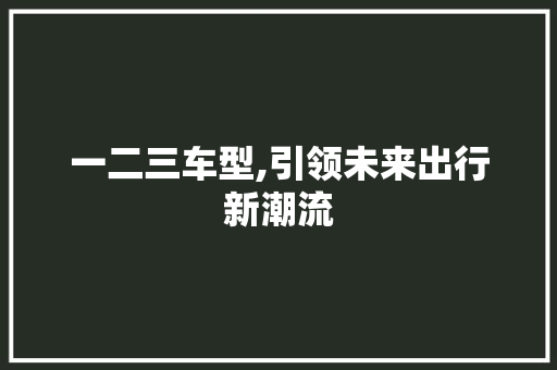 一二三车型,引领未来出行新潮流
