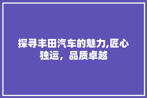 探寻丰田汽车的魅力,匠心独运，品质卓越