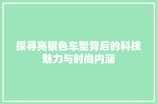 探寻亮银色车型背后的科技魅力与时尚内涵