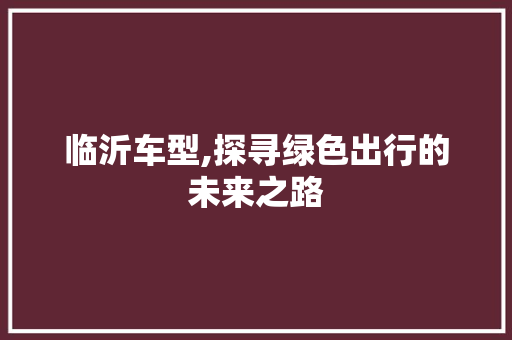 临沂车型,探寻绿色出行的未来之路