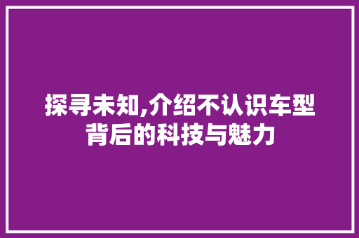 探寻未知,介绍不认识车型背后的科技与魅力