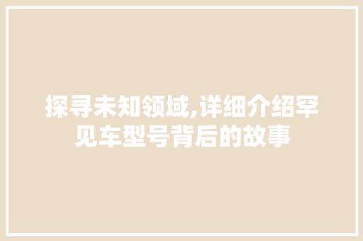 探寻未知领域,详细介绍罕见车型号背后的故事