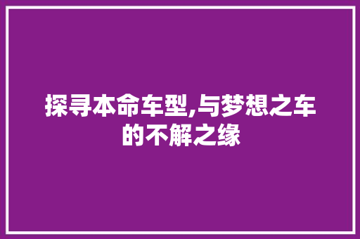 探寻本命车型,与梦想之车的不解之缘