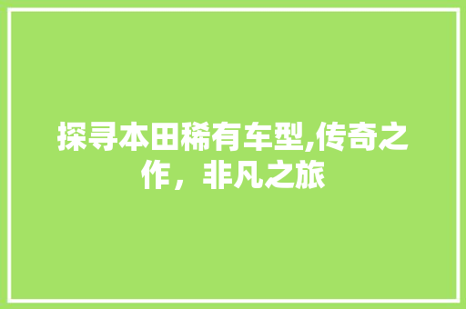 探寻本田稀有车型,传奇之作，非凡之旅