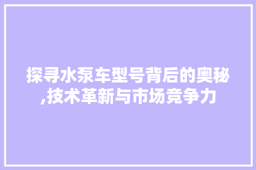 探寻水泵车型号背后的奥秘,技术革新与市场竞争力