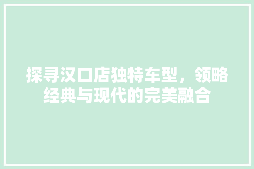 探寻汉口店独特车型，领略经典与现代的完美融合