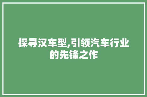 探寻汉车型,引领汽车行业的先锋之作