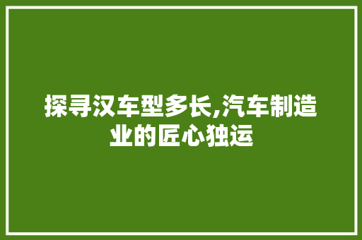 探寻汉车型多长,汽车制造业的匠心独运