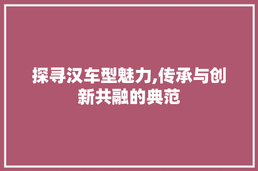 探寻汉车型魅力,传承与创新共融的典范