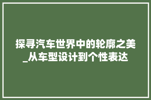 探寻汽车世界中的轮廓之美_从车型设计到个性表达