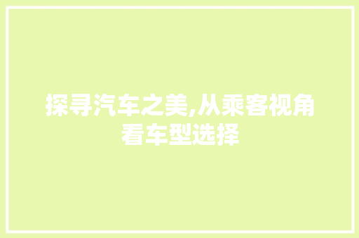 探寻汽车之美,从乘客视角看车型选择