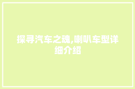 探寻汽车之魂,喇叭车型详细介绍