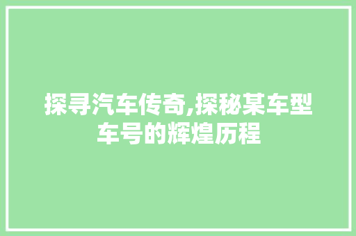 探寻汽车传奇,探秘某车型车号的辉煌历程