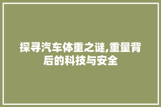探寻汽车体重之谜,重量背后的科技与安全