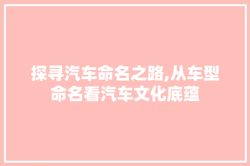 探寻汽车命名之路,从车型命名看汽车文化底蕴