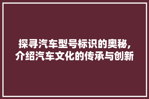 探寻汽车型号标识的奥秘,介绍汽车文化的传承与创新 车身配件
