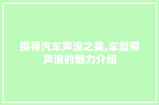 探寻汽车声浪之美,车型带声浪的魅力介绍