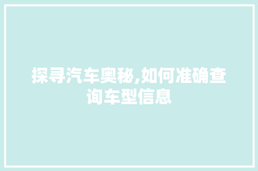探寻汽车奥秘,如何准确查询车型信息