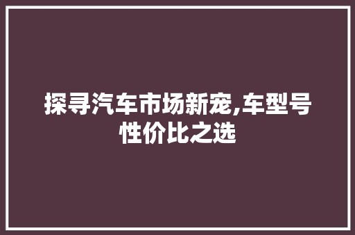 探寻汽车市场新宠,车型号性价比之选