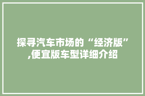 探寻汽车市场的“经济版”,便宜版车型详细介绍