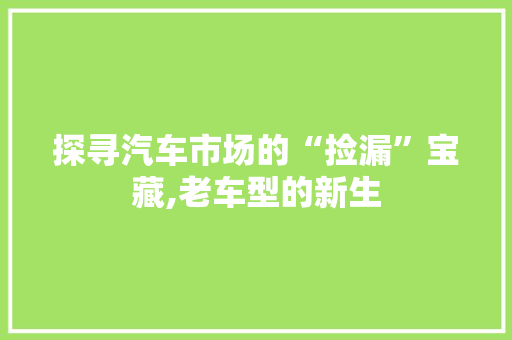 探寻汽车市场的“捡漏”宝藏,老车型的新生