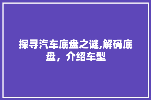 探寻汽车底盘之谜,解码底盘，介绍车型