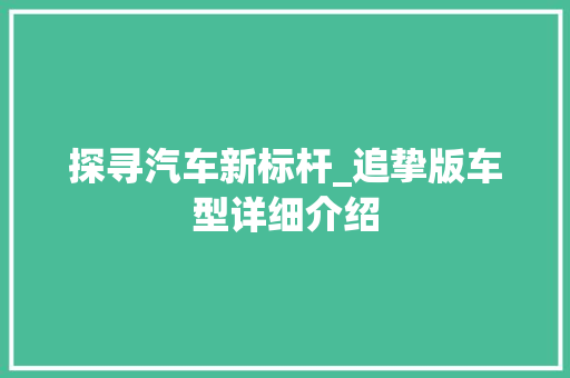 探寻汽车新标杆_追挚版车型详细介绍
