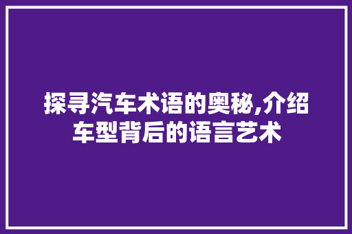 探寻汽车术语的奥秘,介绍车型背后的语言艺术
