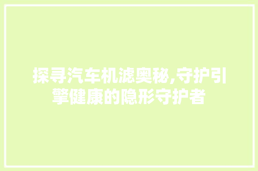 探寻汽车机滤奥秘,守护引擎健康的隐形守护者