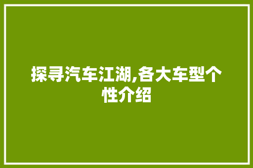 探寻汽车江湖,各大车型个性介绍