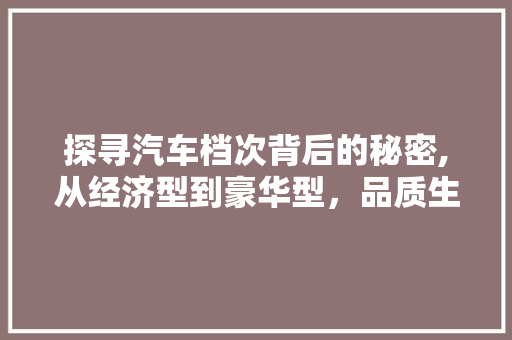 探寻汽车档次背后的秘密,从经济型到豪华型，品质生活由此开启
