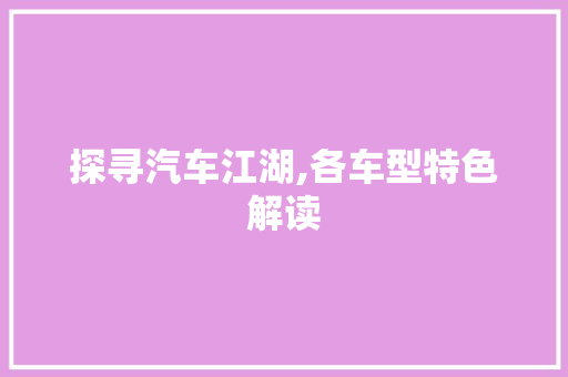 探寻汽车江湖,各车型特色解读