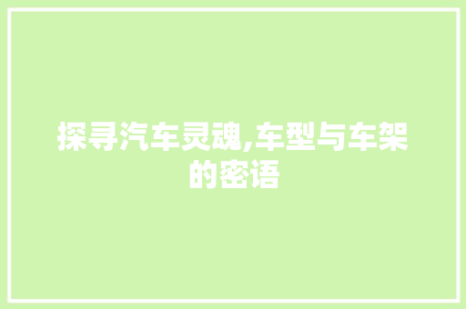 探寻汽车灵魂,车型与车架的密语