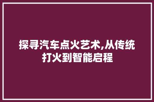 探寻汽车点火艺术,从传统打火到智能启程
